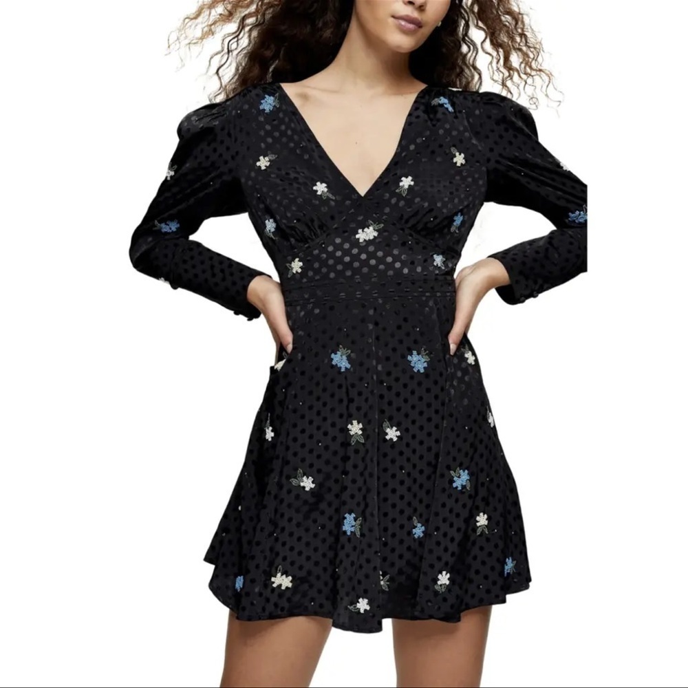 Topshop Floral Embellished Mini Dress Long Sleeve 10